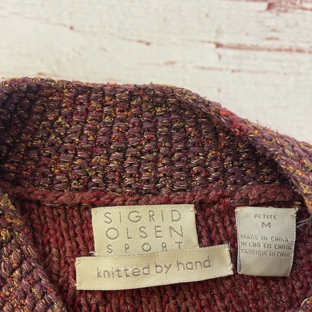 Vintage Sigrid Olsen Sport Cardigan Silk Wool Cable Knit Grandma knitted By Hand - Picture 2 of 12